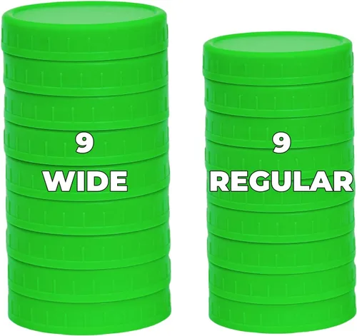 Vista 14 de Bedgeta Paquete de 18 unidades de tapas para tarros Mason con anillos de silicona, 9 de boca ancha y 9 de boca regular, tapas gruesas a prueba