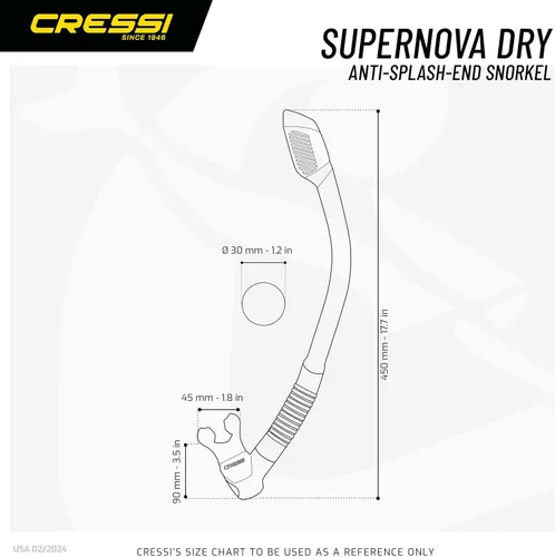 Vista 5 de Cressi Adult Diving Dry Snorkel with Splash Guard and Top Valve - Supernova Dry: Designed in Italy