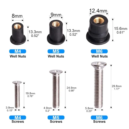 Vista 3 de WEDAMER 36 pares de tuercas de neopreno M4 M5 M6 con tornillo de acero inoxidable M5, tuercas de neopreno para kayak, pernos de latón y cobre