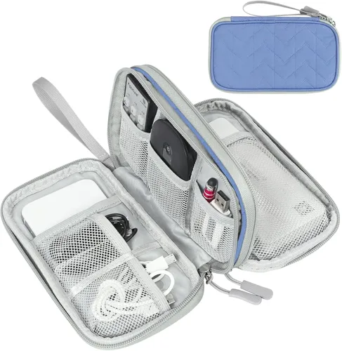 Vista 48 de FYY Organizador para cosas electrónicas, para viajes, para cables, celular y auriculares, estuche portátil, impermeable, doble capa, bolsa de Rosa