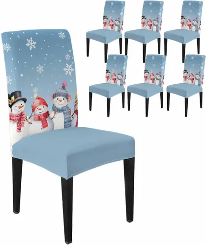 Vista 52 de Savannan - Juego de 4 fundas para sillas de árbol de Navidad, bolas de copos de nieve de color rojo invierno, fundas elásticas para sillas Parsons