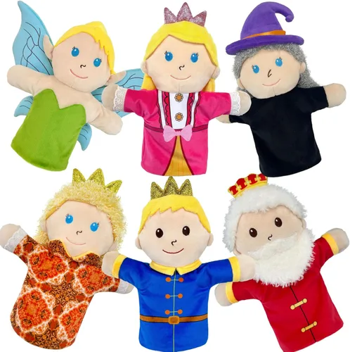 Vista 8 de 7 marionetas de dedo de cuento de hadas, juego de 10 cm de marionetas de dedo de cuento de hadas de felpa suave para niños con castillo, marionetas