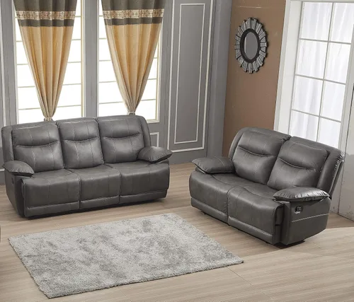 Vista 12 de Betsy Furniture Juego de sofá reclinable de cuero regenerado para sala de estar 8006 (gris, sofá+sofá biplaza+sillón reclinable)