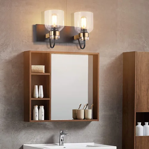 Vista 3 de PRESDE 2 Luces Accesorios de Tocador de Baño Negro y Dorado Luces de Baño de Granja Accesorio de Iluminación Sobre Espejo Aplique de Pared de Baño