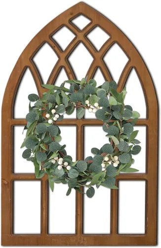 Vista 9 de Sintosin Marcos de ventana de granja para decoración de pared de sala de estar de 20 x 32 pulgadas, marco de ventana de madera rústica arqueada