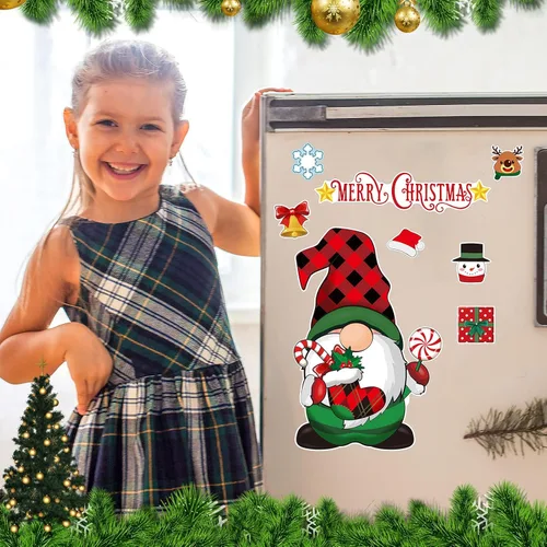 Vista 2 de Sratte Imanes de Navidad para refrigerador, gnomo, nevera, coche, garaje, puerta, calcomanías, Navidad, decoración para el hogar, cocina, puerta