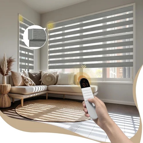 Vista 9 de Boolegon Persianas de cebra motorizadas con control remoto, persianas enrollables de cebra para ventanas con 95% de oscurecimiento, persianas