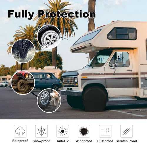 Vista 5 de Explore Land Paquete de 4 fundas para neumáticos, protectores de ruedas resistentes para camiones, SUV, remolques, cámper, caravanas, universales