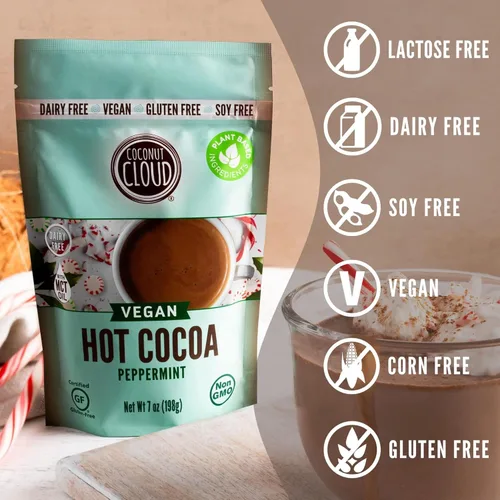 Vista 3 de Coconut Cloud: Mezcla de chocolate caliente instantáneo con menta, sin lácteos, vegano, natural, delicioso, cremoso, de chocolate
