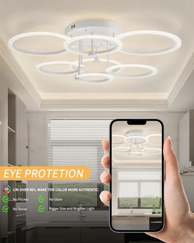 Vista 6 de Lámpara de Techo LED Moderna Regulable Accesorios de Lámpara de Techo con Control Remoto 7 Anillos Blanca Luces de Techo Empotradas 31.8 pulgadas
