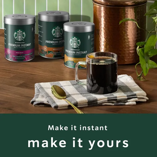 Vista 5 de Starbucks Café instantáneo premium, tostado oscuro, 100% granos arábica, paquete de 3 (3.17 onzas cada uno)