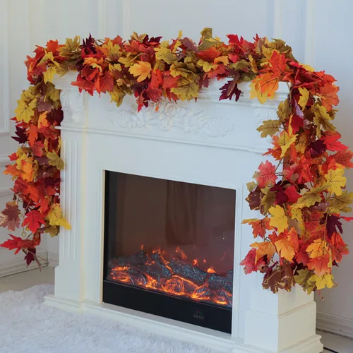Vista 2 de 6 guirnaldas de hojas de arce de otoño, PARTY JOY de 5.6 pies, guirnalda de otoño artificial de hojas de arce colgante, decoración de mesa de otoño