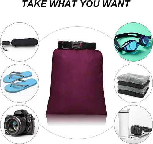 Vista 5 de Juego de bolsas secas impermeables de 15 L+ 8 L +5 L+4 L+3 L+ 2 L sacos ligeros y correa de hombro larga ajustable para kayak, rafting, canotaje