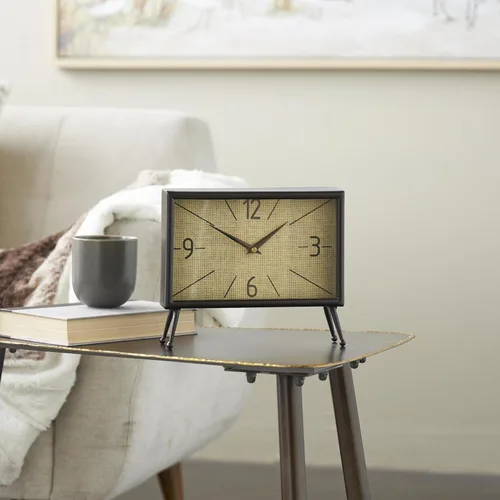 Vista 2 de Deco 79 Reloj rectangular de metal con esfera de reloj manchada de té, 10 x 3 x 8 pulgadas, negro