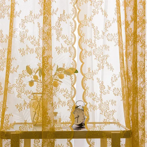 Vista 26 de Deeprove - Cortinas de encaje transparente estilo bohemio de 63 pulgadas de largo, juego de 2 paneles, borde floral con volantes, cortinas vintage