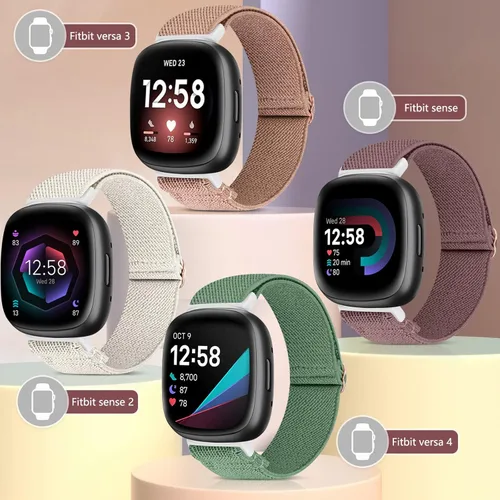 Vista 4 de Correas de reloj de nailon compatibles con Fitbit Sense y Versa 3, correa de repuesto de patrón suave para mujeres y hombres, compatible con reloj