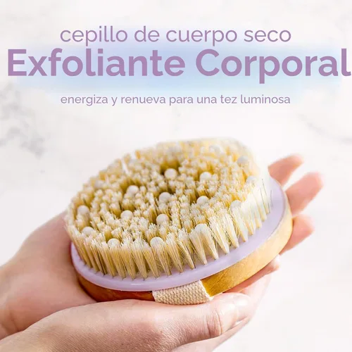 Vista 3 de MainBasics Cepillo corporal de cepillado en seco para drenaje linfático, piel seca, celulitis, circulación sanguínea con cerdas naturales