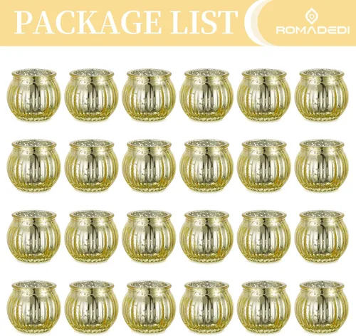 Vista 5 de Portavelas votivas doradas, 24 piezas de centros de mesa de boda para decoración de mesa, soporte redondo de mercurio para velas de té de mercurio