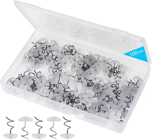 Alfileres para faldón de cama, alfileres de empuje en espiral, alfileres giratorios de cabeza transparente, 100 piezas (0.75 pulgadas), tachuelas de