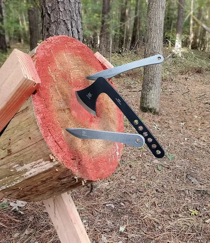 Vista 6 de Juego de hacha de lanzamiento, juego de lanzamiento de acero inoxidable, con funda de nailon y hacha de lanzamiento de espiga completa