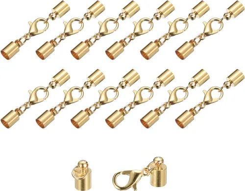 Vista 50 de uxcell Juego de 20 tapas de cuero de 0.197 in con cierres de pinza de langosta, terminadores de barril para hacer pulseras de cuero, tono bronce