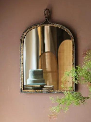 Vista 3 de Espejo curvado de hierro forjado, decoración retro, espejo de sala de estar, espejo de ventana de flores, decoración de pared, adecuado