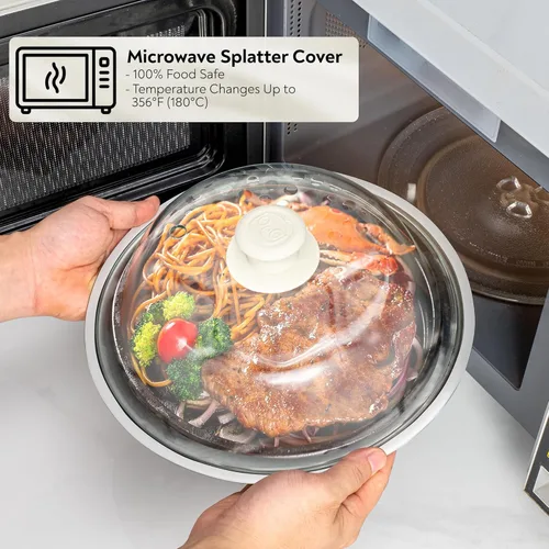 Vista 6 de OEC Tapa para evitar salpicaduras de microondas de vidrio templado de peso ligero - 12.7 pulgadas - Resistente al calor e impacto, tapa de vidrio