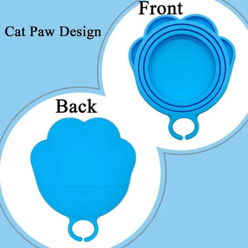 Vista 5 de Cuchara para latas de comida para gatos y 3 tapas de latas, bonitas fundas con forma de pata y abridor para alimentos húmedos, silicona universal