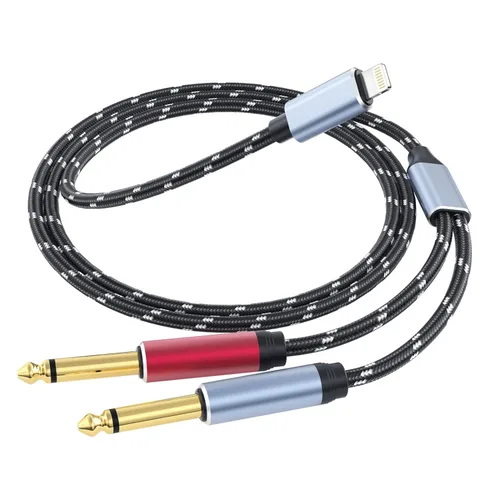 Vista 9 de Cable divisor en Y estéreo de Lightning a dual de 6,35 mm 1/4" TS mono, cable de audio 3 en 1 a dual de 1/4 pulgada, compatible con amplificadores