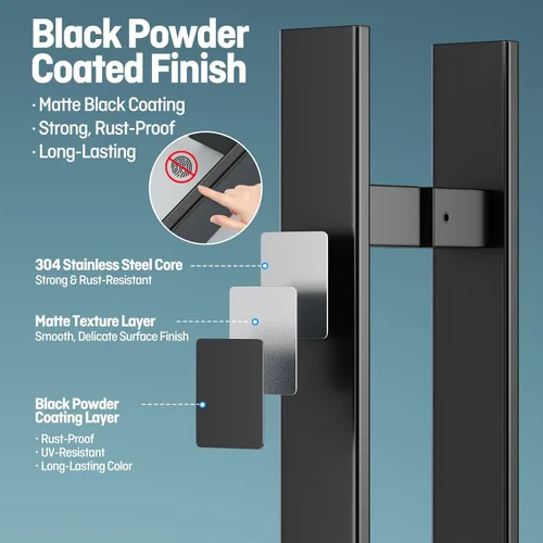 Vista 6 de Ranbo 12" Ladder Style Push Pull Door Handle, 200mm (7-7/8") CTC, 1.2mm Thick 304 Stainless Steel, Fits 6–19mm (1/4"–3/4") Glass Doors, for Shower