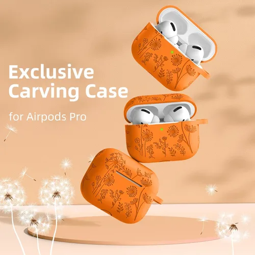 Vista 2 de Lerobo - Funda protectora para estuche de AirPods Pro 1ª y 2ª generación, funda de silicona grabada con diseño floral para protección completa