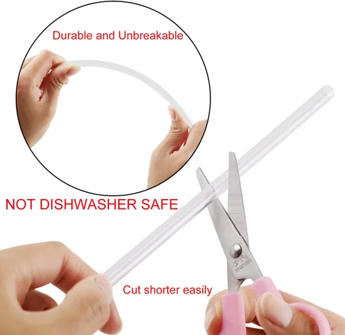 Vista 3 de 12 popotes de plástico transparente reutilizables de 9 pulgadas para tazas altas, vasos y tarros de masón, popotes irrompibles sin BPA con 1 cepillo