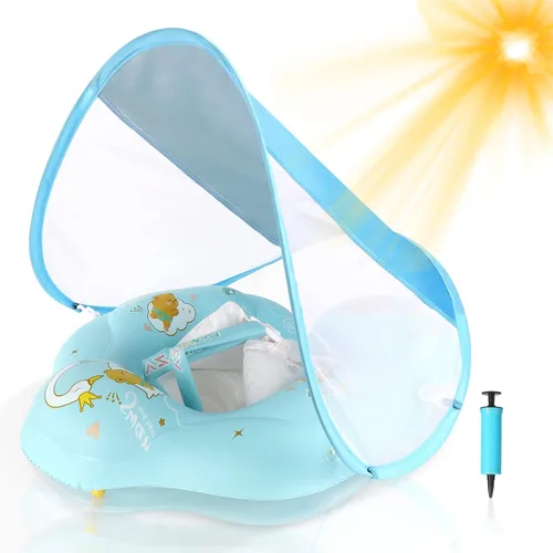 WYRIAZA Baby Float with Canopy UPF50+ Sun Protection for Infant Newborn Toddler Inflatable Swimming Spring Swim Water Float 0-36 Months with Balance
