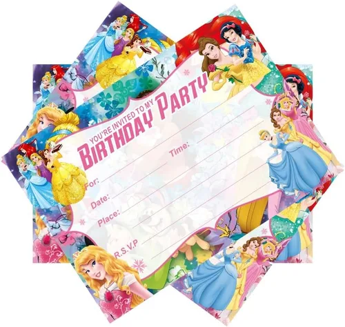 Vista 5 de 24 invitaciones de cumpleaños de princesa, invitaciones de fiesta de princesa, suministros de decoración de fiesta de cumpleaños de princesa