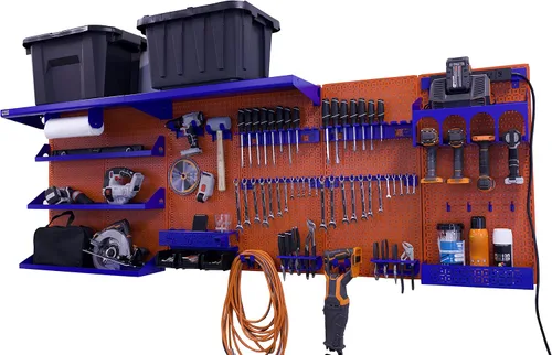 Vista 32 de OmniWall Weekend Warrior Ultimate Tool Kit-96" x 32" Metal Pegboard Sistema de almacenamiento de pared Negro/Negro