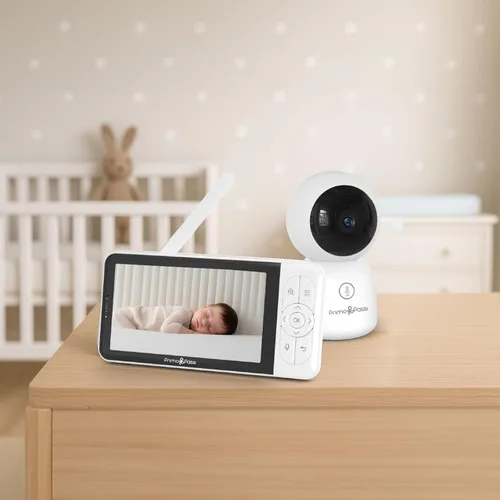 Vista 5 de Primo Passi Monitor de bebé inteligente Wi-Fi con pantalla HD de 5", visión nocturna, audio bidireccional, sensor de temperatura y acceso a