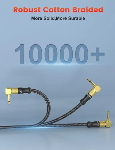 Vista 7 de VANAUX Cable auxiliar para automóvil de 90 grados en ángulo recto, cable auxiliar estéreo a conector compatible con reproductor MP3, estéreo