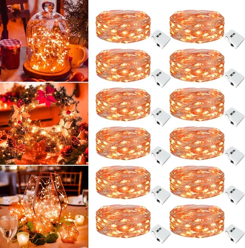 Vista 8 de Paquete de 6 Luces de Hadas a Batería - 7 pies 20 Luces LED Parpadeantes 3 Modos, Mini Luces de Cadena a Granel Impermeables para Frascos Mason Rojo