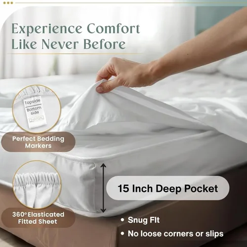 Vista 3 de Juego de sábanas 100% de algodón egipcio, tamaño Queen, juego de sábanas de bolsillo profundo, sábanas de algodón de 800 hilos, naturalmente