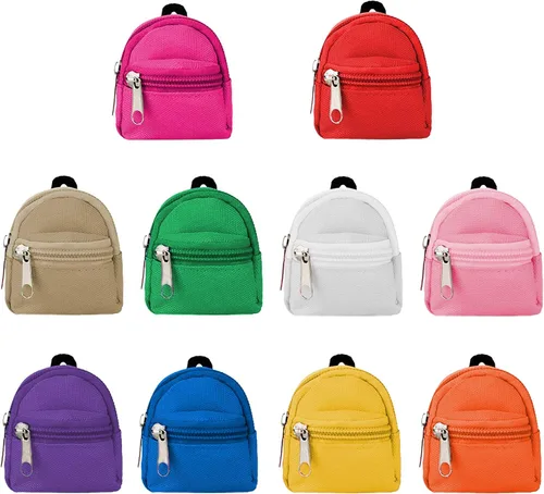 SOTOGO 10 piezas de mochilas para muñecas, mini muñecas con cremallera, accesorios para casa de muñecas, accesorios para muñecas para suministros