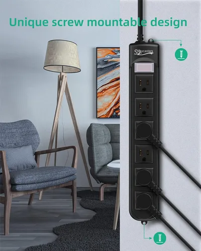 Vista 7 de Regleta de alimentación para exteriores resistente a la intemperie, protector de sobretensiones impermeable, 6 tomacorrientes, cable de extensión