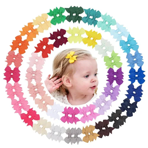 Vista 12 de doboi 60 pinzas para el pelo de bebé de 2 pulgadas, lazos pequeños totalmente forrados de grogrén, cinta sólida, mini lazos para niñas