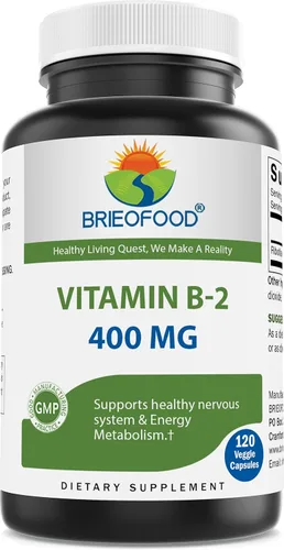 Brieofood Vitamina B2 (riboflavina) 400 mg, 120 cápsulas vegetarianas, sin gluten, sin OMG