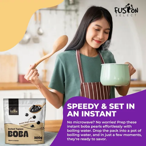 Vista 4 de Fusion Select Instant Boba - Perlas de tapioca instantáneas sin cocinar para bebidas de té de burbujas, leche dulce caliente o fría - Microondas
