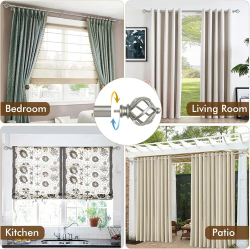 Vista 5 de KAMANINA Barra para cortinas plateada de 32 a 58 pulgadas (2.6-4.8 pies), barras para cortinas ajustables para ventanas de 28 a 48 pulgadas, barras