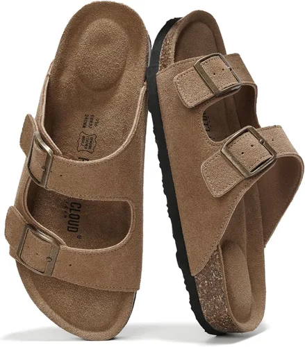 Vista 10 de Project Cloud - Sandalias planas de cuero auténtico para mujer, esenciales para la playa, sandalias de espuma viscoelástica, esenciales