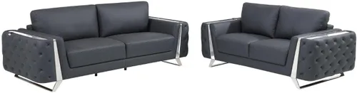 Vista 77 de Blackjack Furniture Reggio Collection - Sofás de cuero italiano de grano completo para sala de estar con marco de madera brasileña y acero Blanco