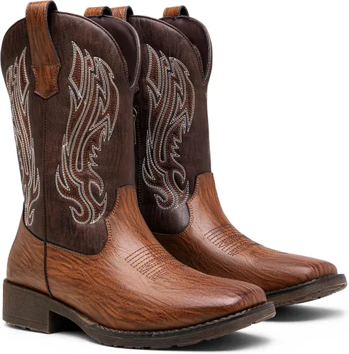 Vista 5 de Jousen Botas Vaqueras para Hombres con Bordado, Botas Occidentales Retro de Punta Cuadrada para Hombre, Botas Vaqueras Para Hombre