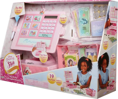 Vista 8 de Disney Princess Style Collection Caja registradora Shop N Play Market Set - Cesta de la compra incluida