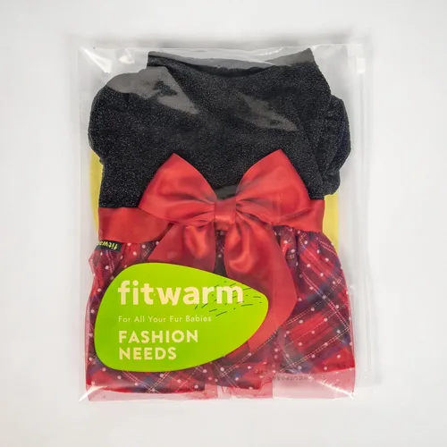 Vista 7 de Fitwarm - Vestido navideño con mangas abullonadas para perros, elegante atuendo navideño para perros, ropa para perritos pequeños, ropa